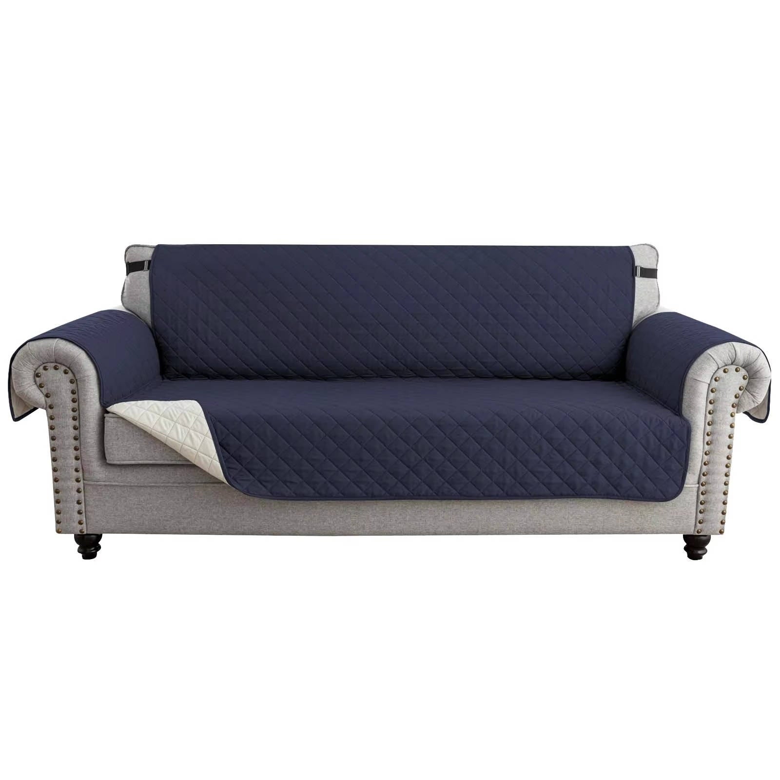 Reversible Sofa Cover for 3 Cushion Couch, Water Resistant Pet Protector with Elastic Straps