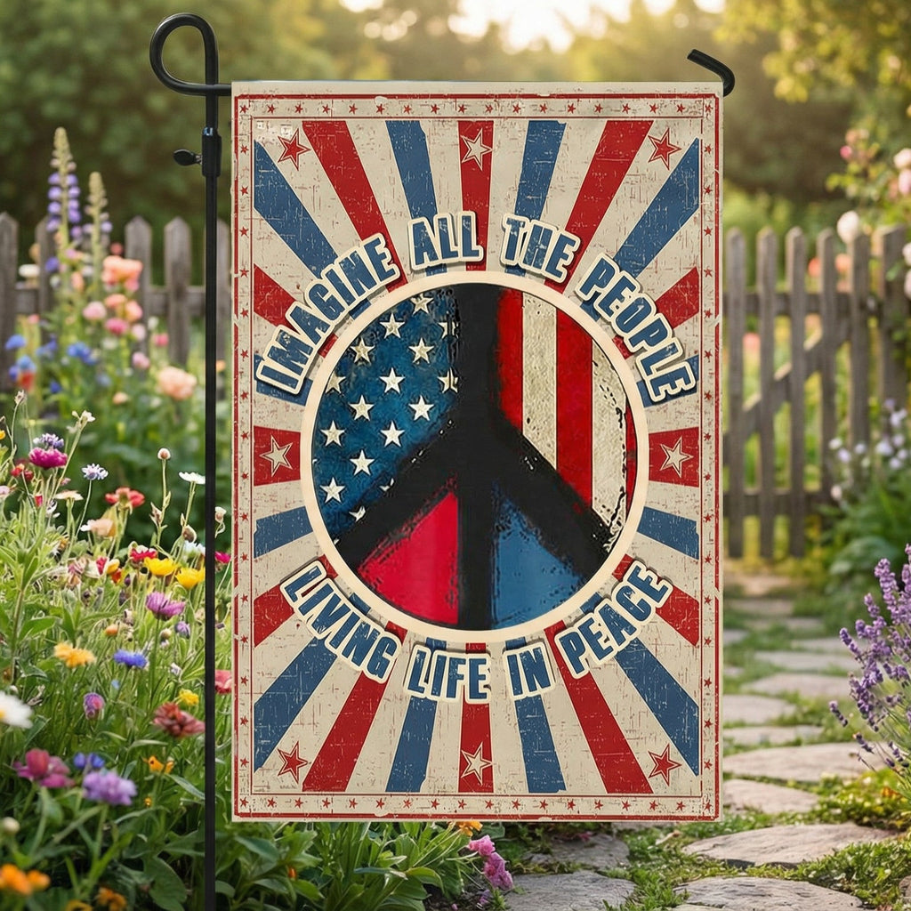 Woodstock Flag, Hippie Flag. Imagine All The People Living Life In Peace Flag 3-Day Shipping