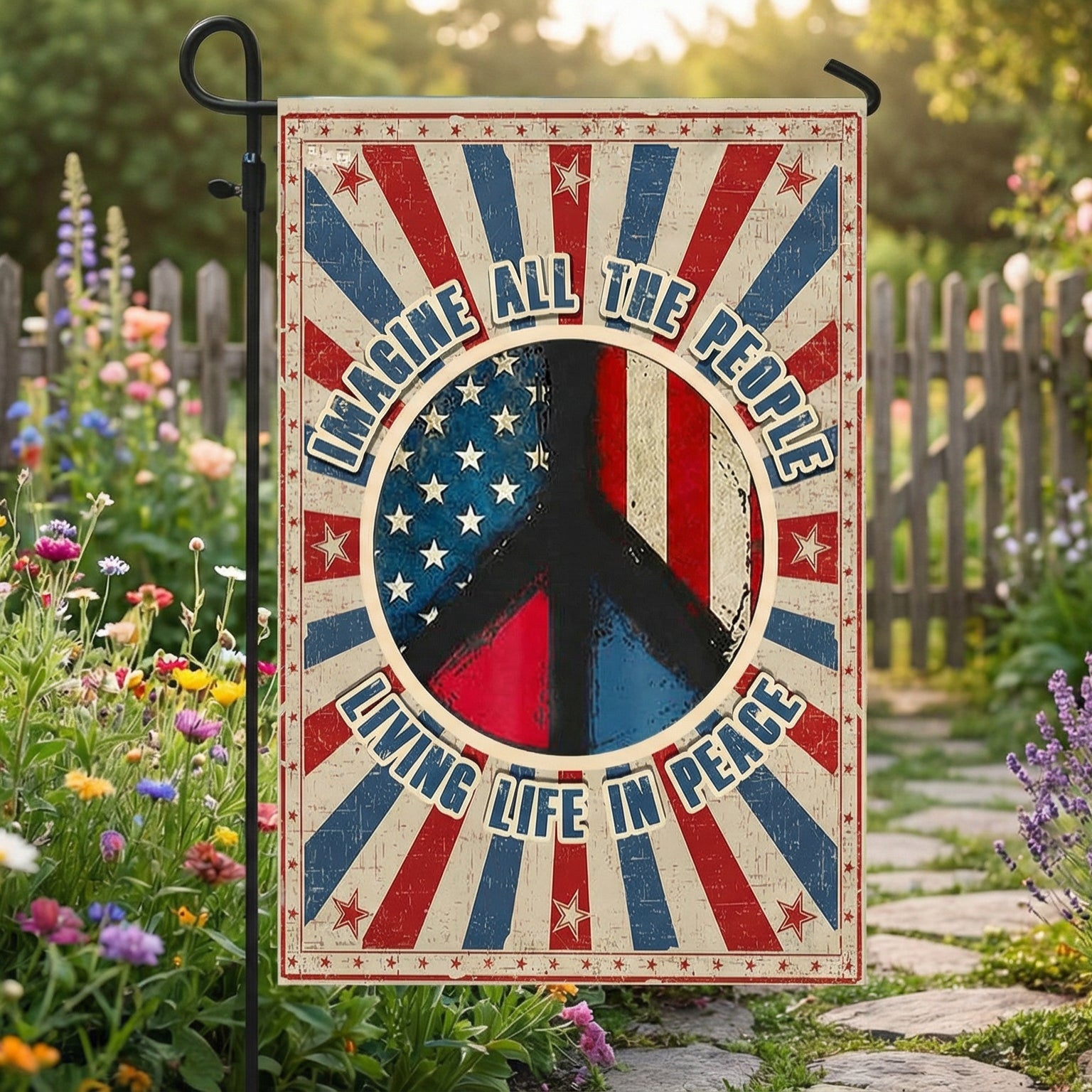 Woodstock Flag, Hippie Flag. Imagine All The People Living Life In Peace Flag 3-Day Shipping