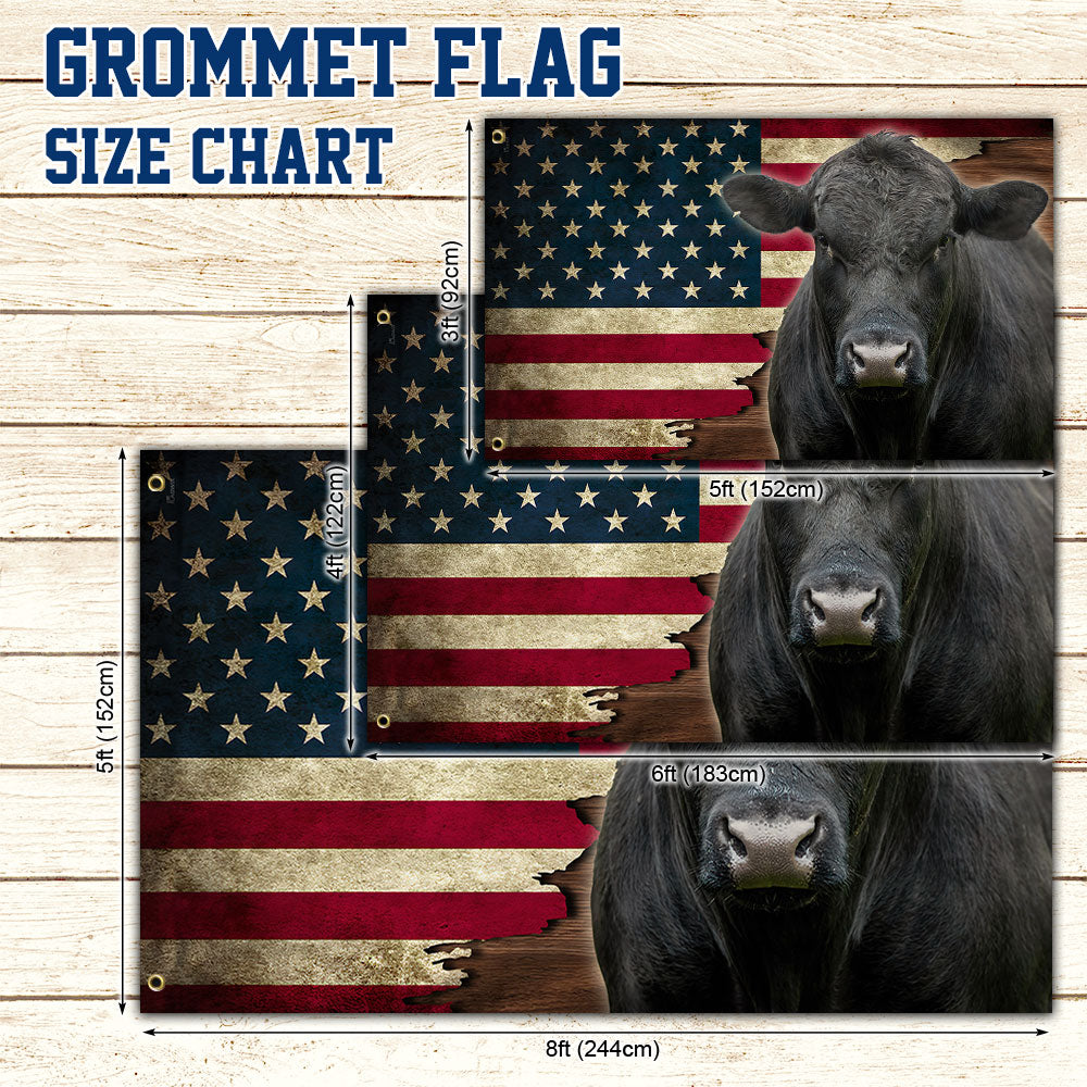 Black Angus Cattle American Grommet Flag, Cow Farm Flag