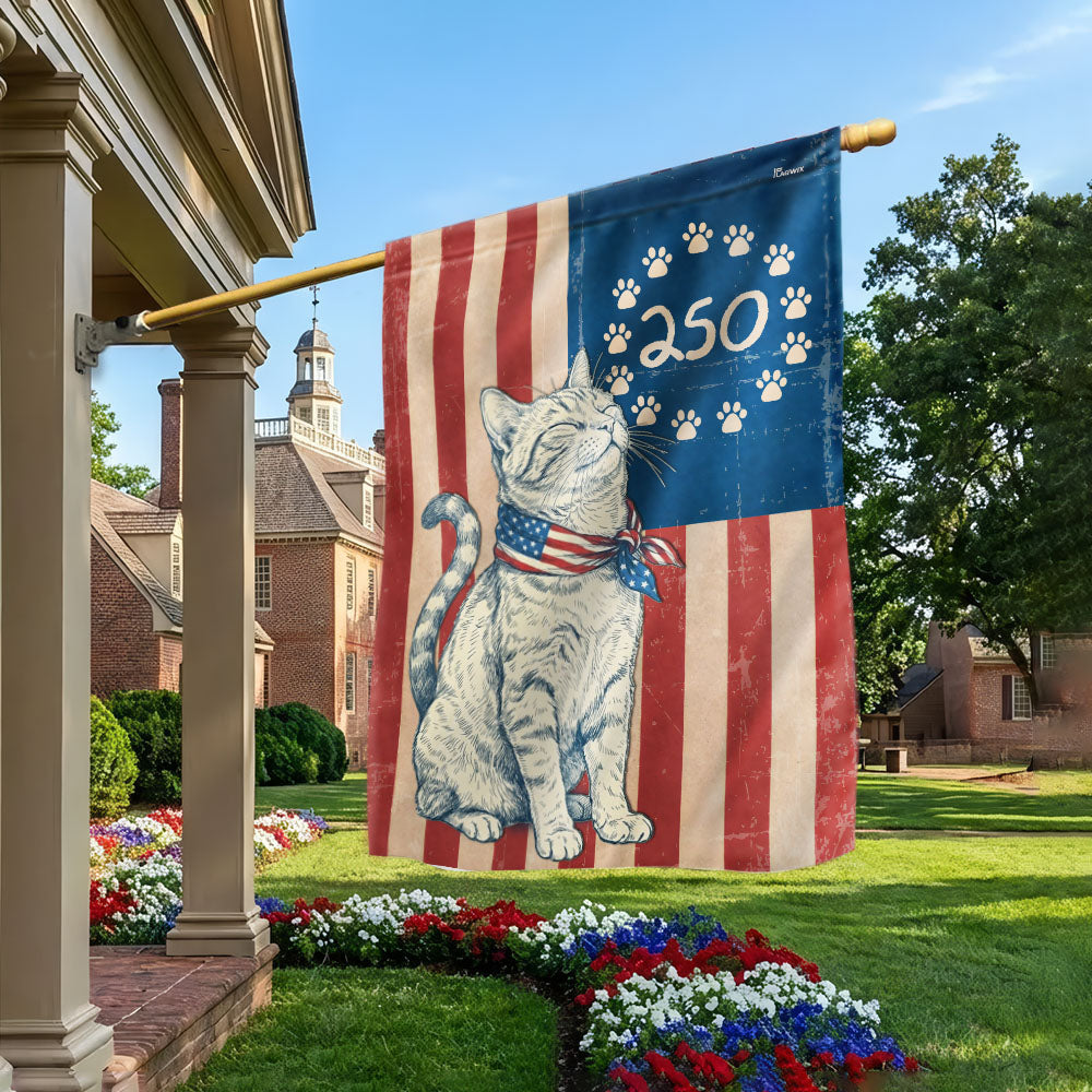 Flagwix Patriotic Cat Garden Flag - 250th Anniversary Paw Prints Betsy Ross Flag Decor