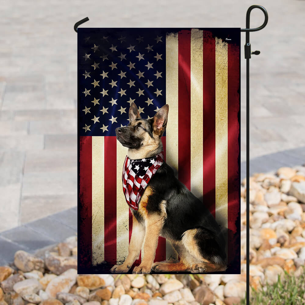 German Shepherd American Flag – Patriotic Double Side Dog Flags 3-Day Shipping