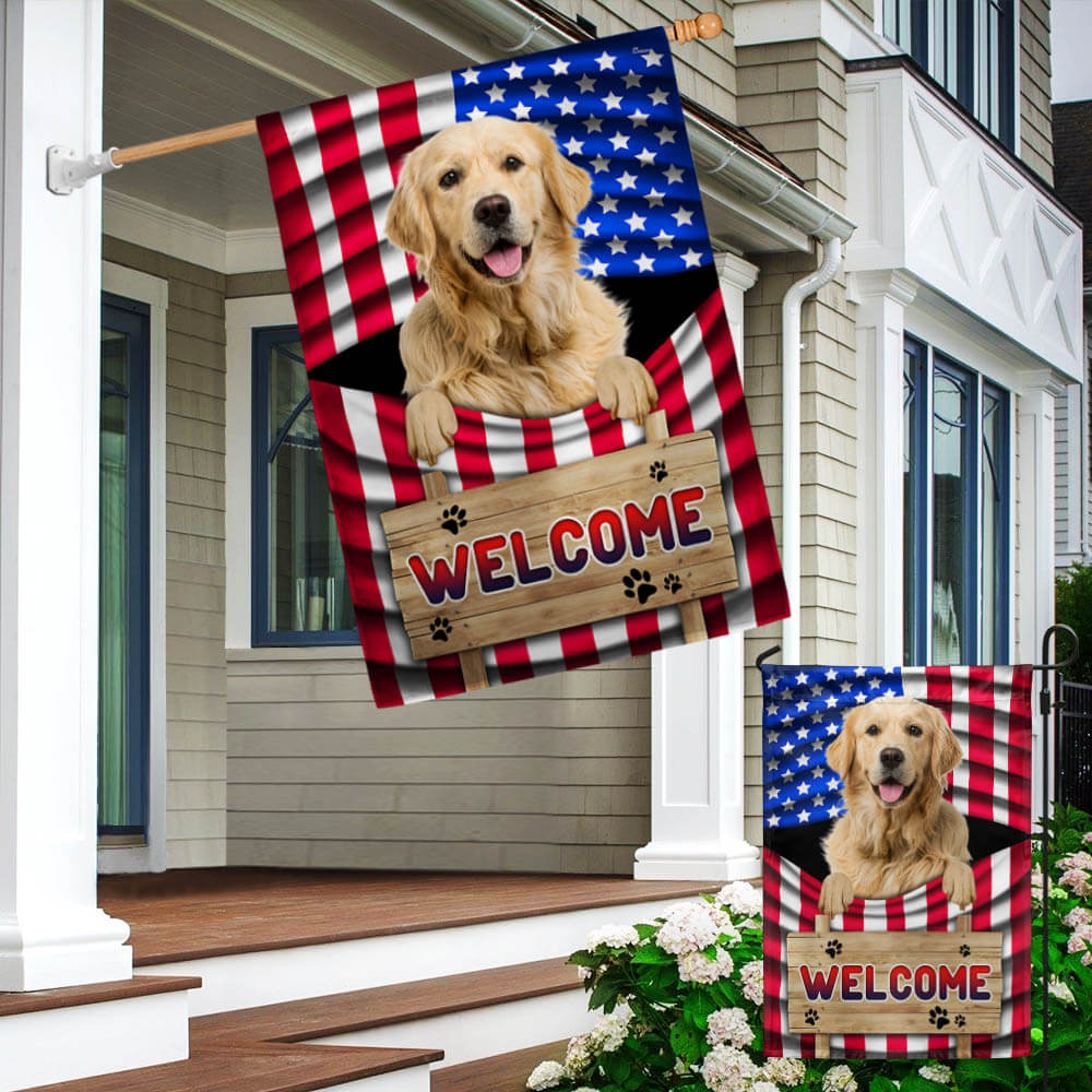Golden Retriever Dog Welcome American Flag TQN1135Fv2 3-Day Shipping