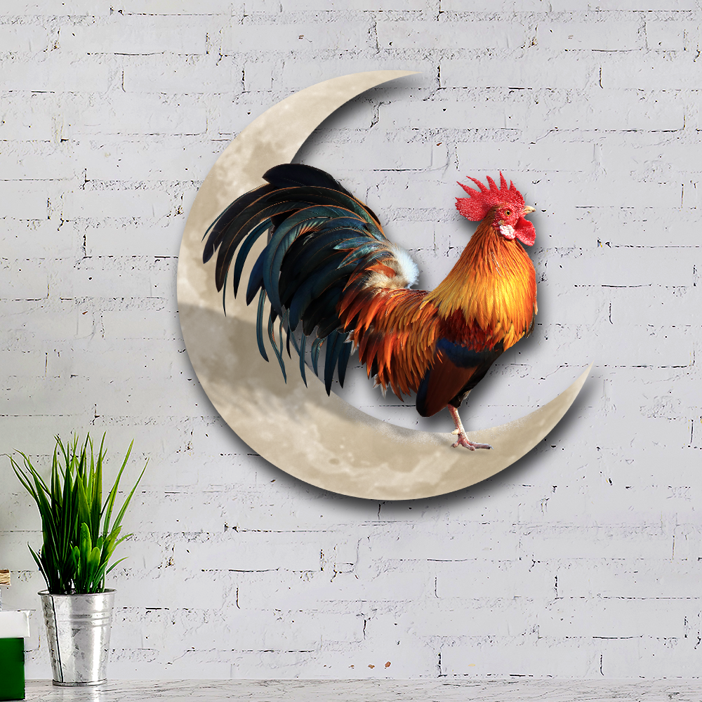 Rooster And Moon Hanging Metal Sign, Farm Flag For Decor