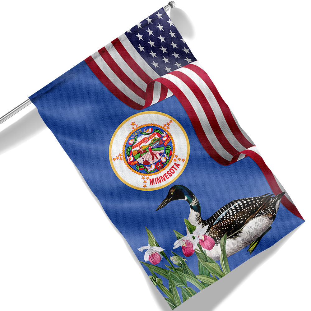 Minnesota State Lady's Slipper Flower and Loon Flag MLN1141Fv42 3-Day Shipping