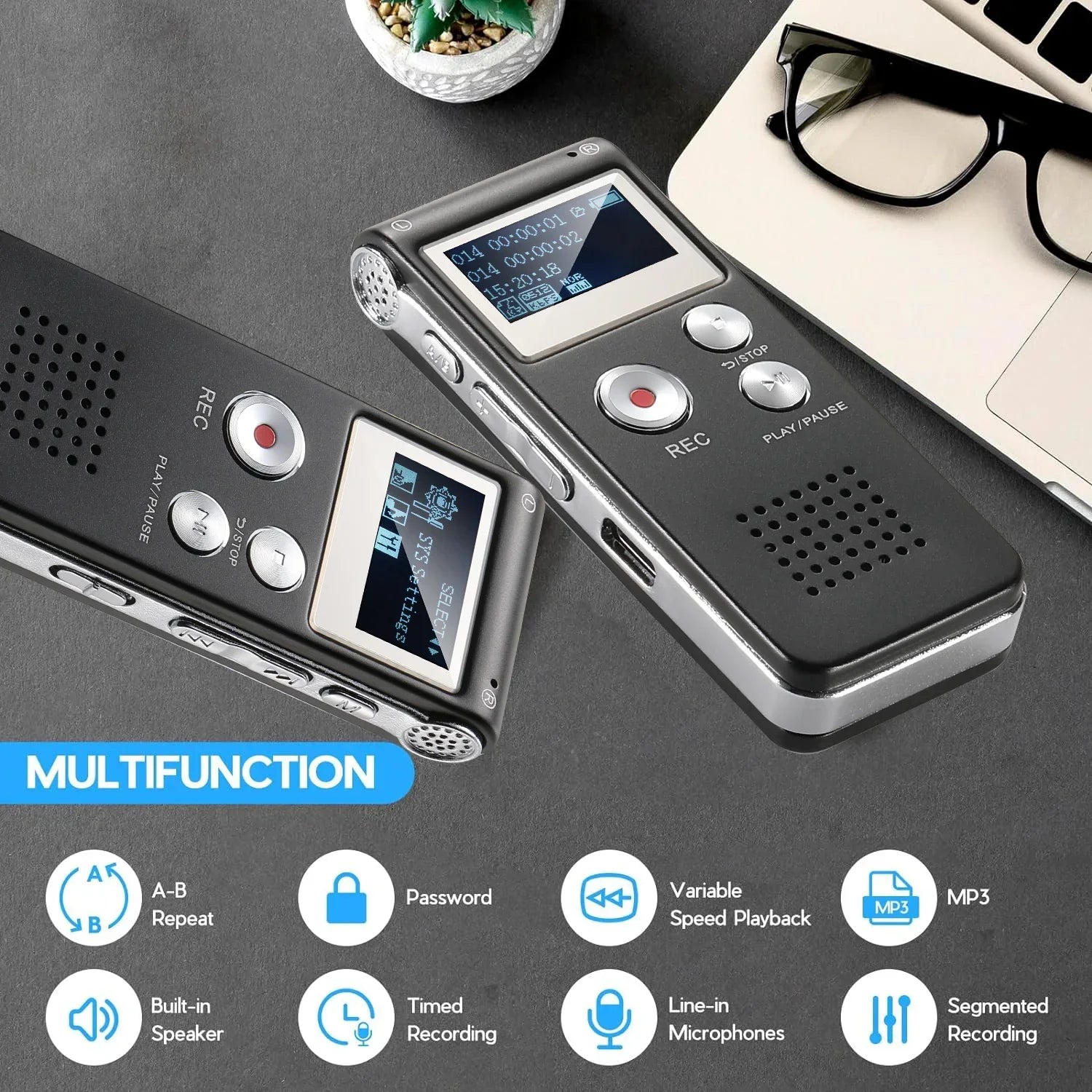 Digital Voice Recorder with Voice Activation and WAV Recording, Pocket Sized
