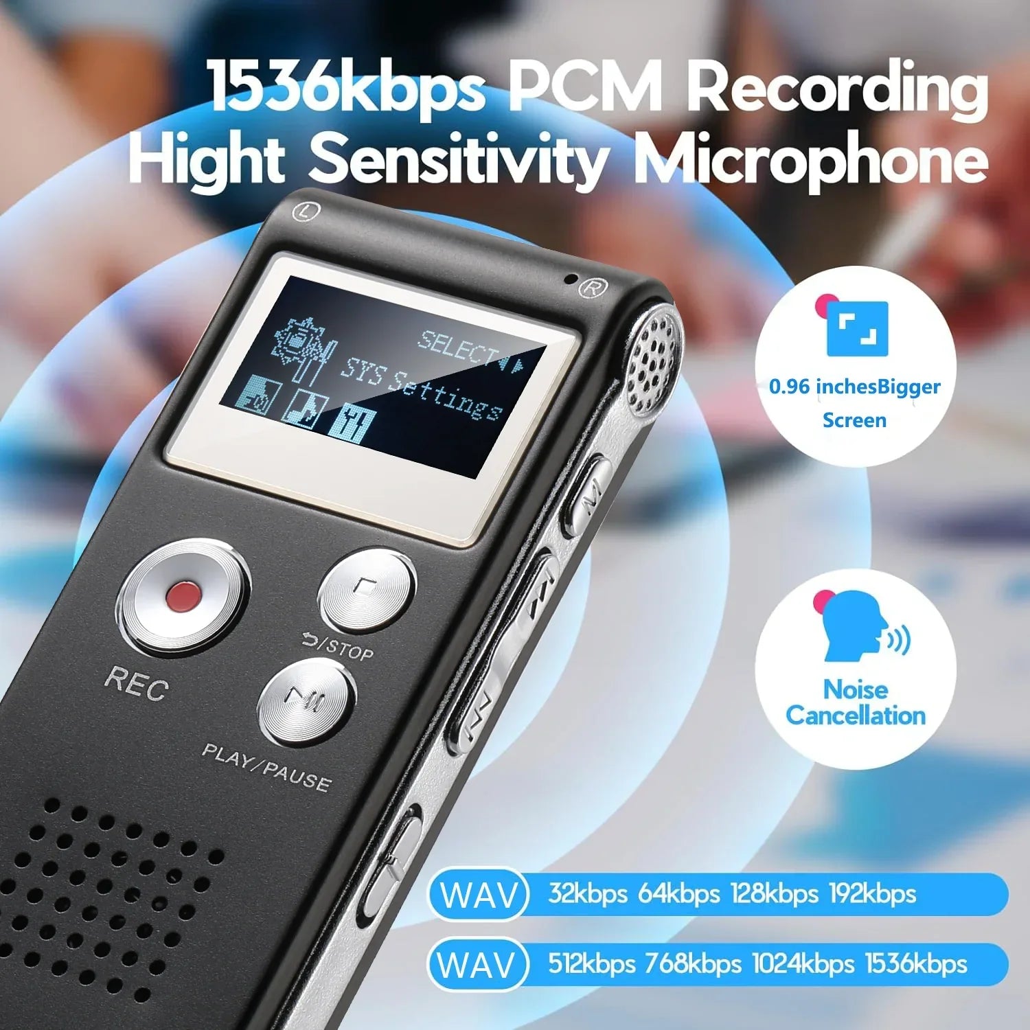Digital Voice Recorder with Voice Activation and WAV Recording, Pocket Sized
