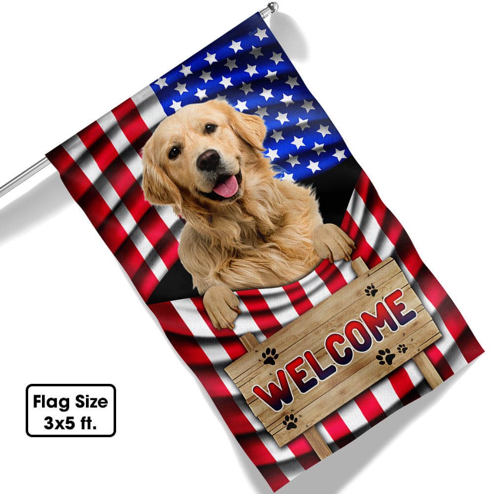 Golden Retriever Dog Welcome American Flag TQN1135Fv2 3-Day Shipping