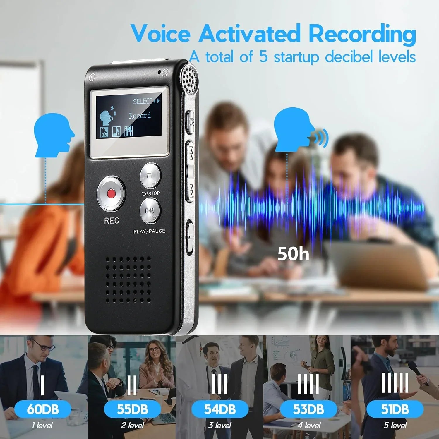 Digital Voice Recorder with Voice Activation and WAV Recording, Pocket Sized