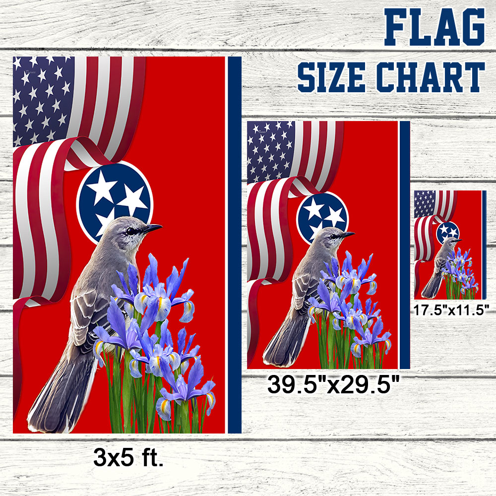 Tennessee State Mockingbird and Iris Flower Flag 3-Day Shipping