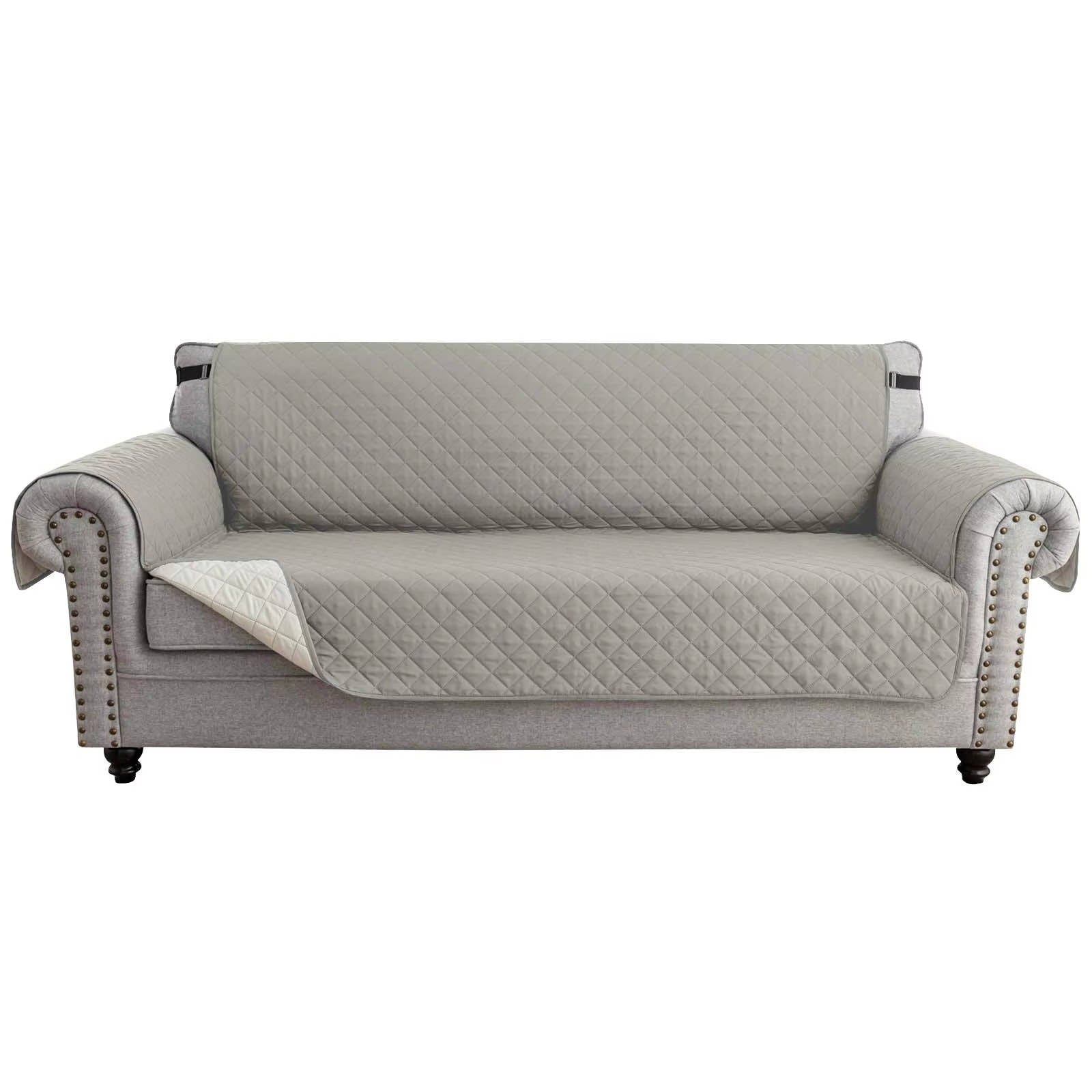 Reversible Sofa Cover for 3 Cushion Couch, Water Resistant Pet Protector with Elastic Straps