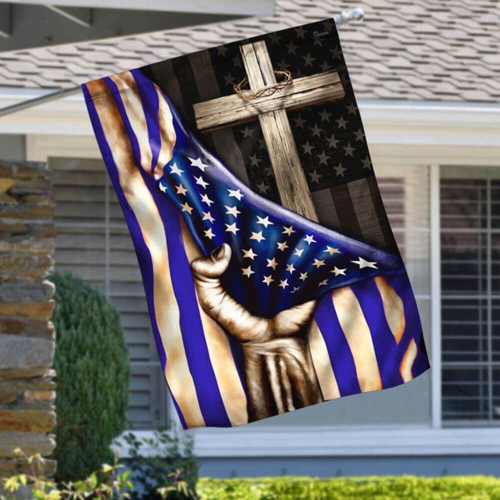 The Thin Blue Line Christian Cross. American U.S. Flag 3-Day Shipping