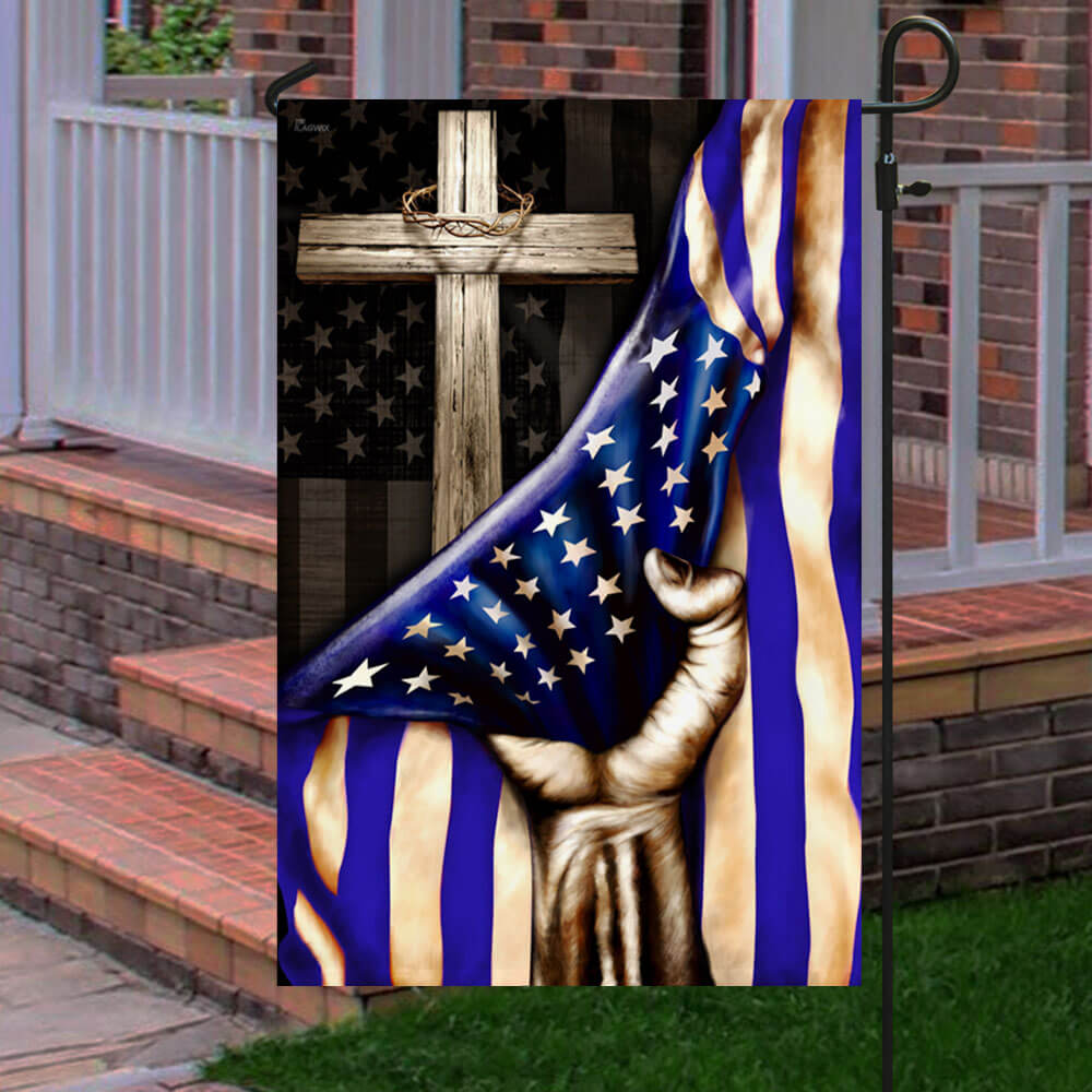 The Thin Blue Line Christian Cross. American U.S. Flag 3-Day Shipping