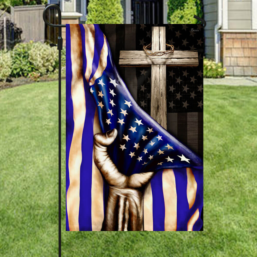 The Thin Blue Line Christian Cross. American U.S. Flag 3-Day Shipping