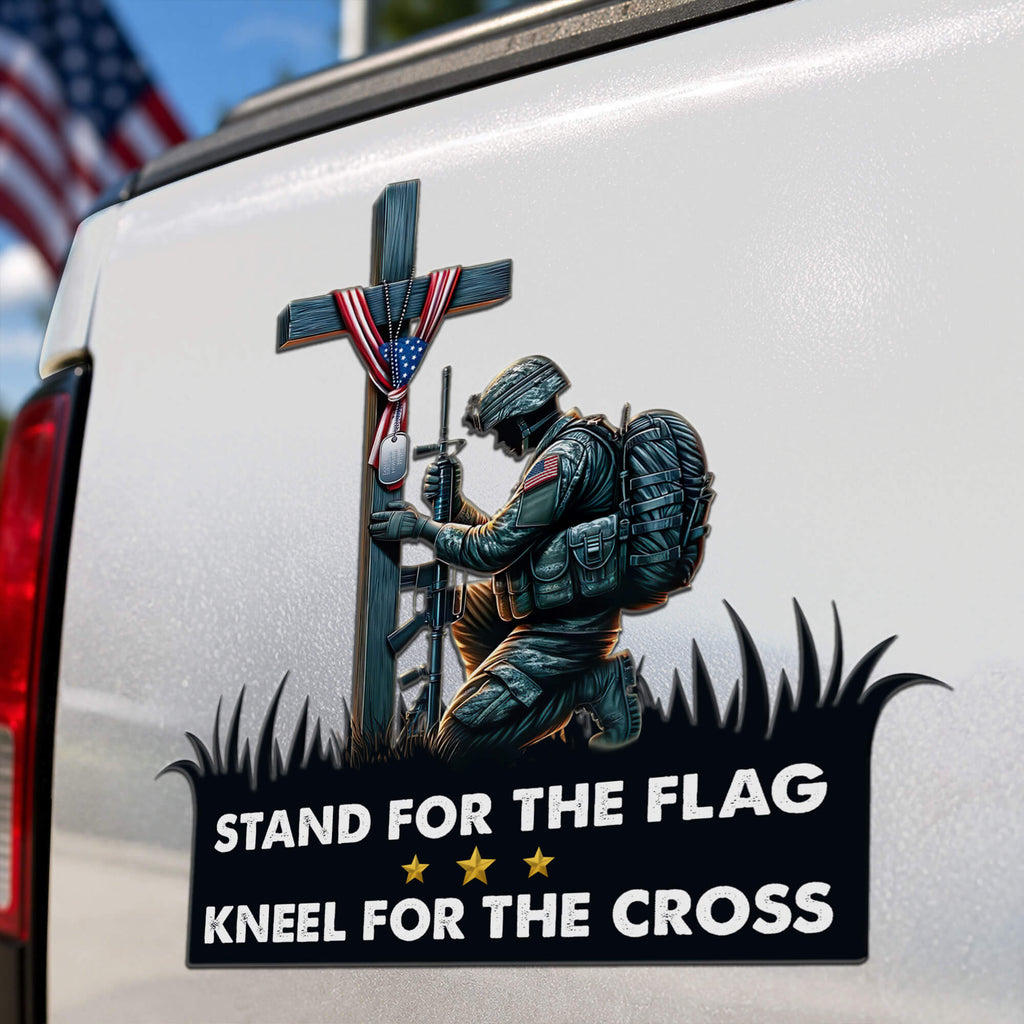 Stand For The Flag Kneel For The Cross Magnet, Military Soldier Praying Cross Decal, Patriotic Veteran Truck Magnet, Gift for Him