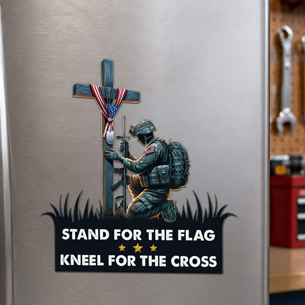 Stand For The Flag Kneel For The Cross Magnet, Military Soldier Praying Cross Decal, Patriotic Veteran Truck Magnet, Gift for Him