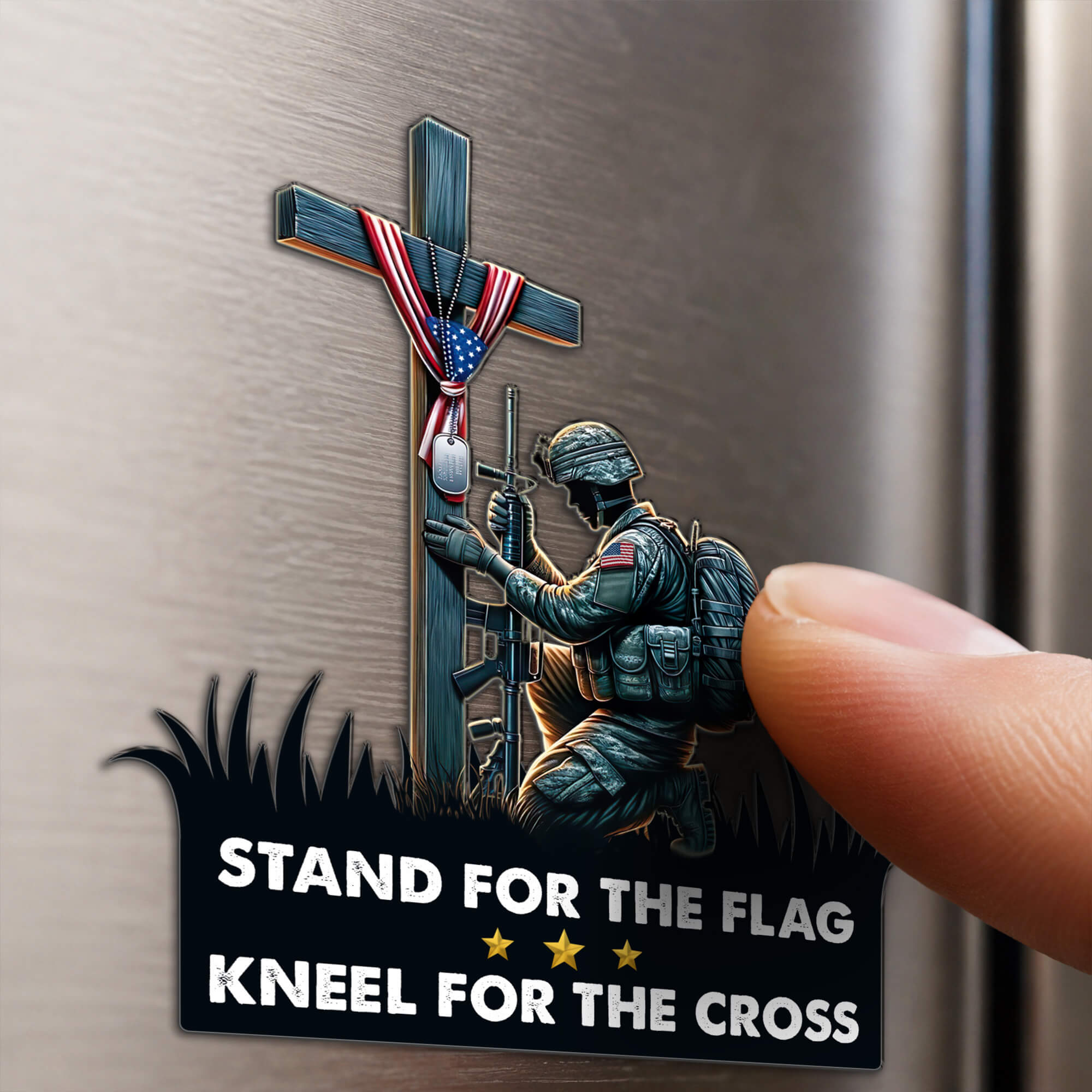 Stand For The Flag Kneel For The Cross Magnet, Military Soldier Praying Cross Decal, Patriotic Veteran Truck Magnet, Gift for Him