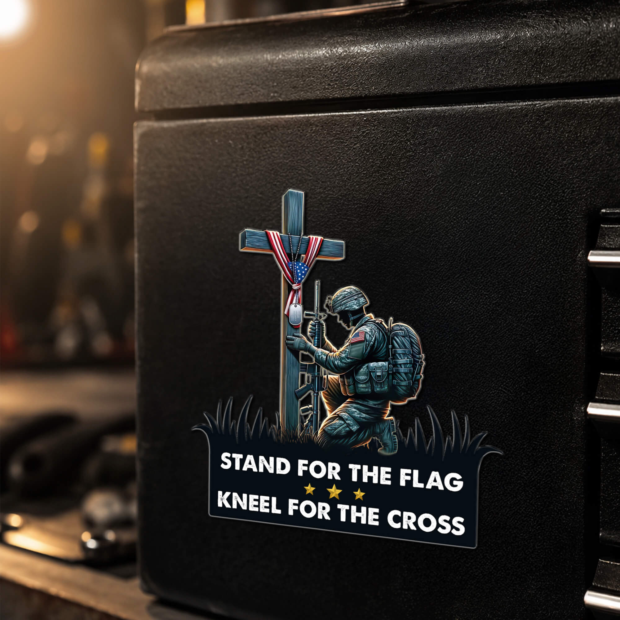 Stand For The Flag Kneel For The Cross Magnet, Military Soldier Praying Cross Decal, Patriotic Veteran Truck Magnet, Gift for Him