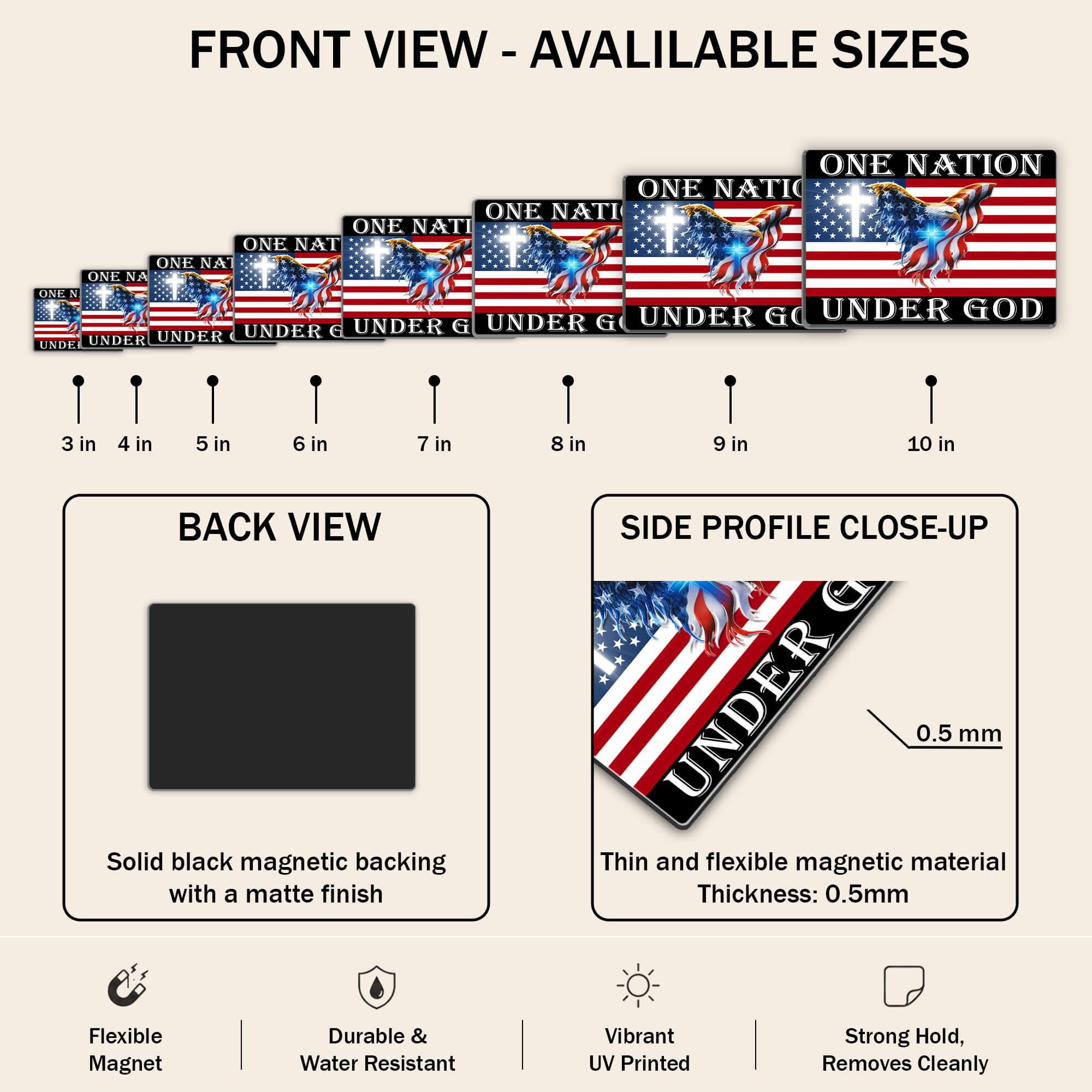 One Nation Under God American Flag Eagle Magnet, Cross Christian Patriotic Die Cut, USA Car Truck Vinyl Decal Gift