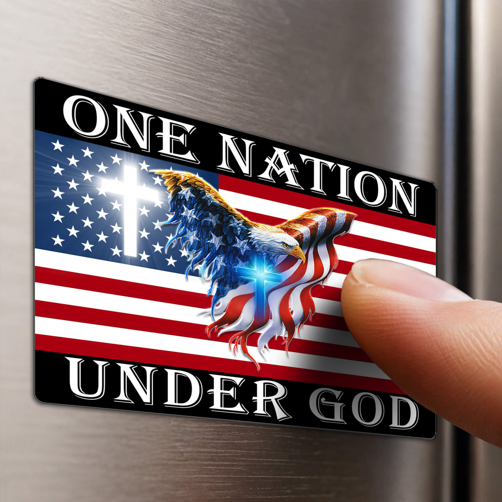 One Nation Under God American Flag Eagle Magnet, Cross Christian Patriotic Die Cut, USA Car Truck Vinyl Decal Gift