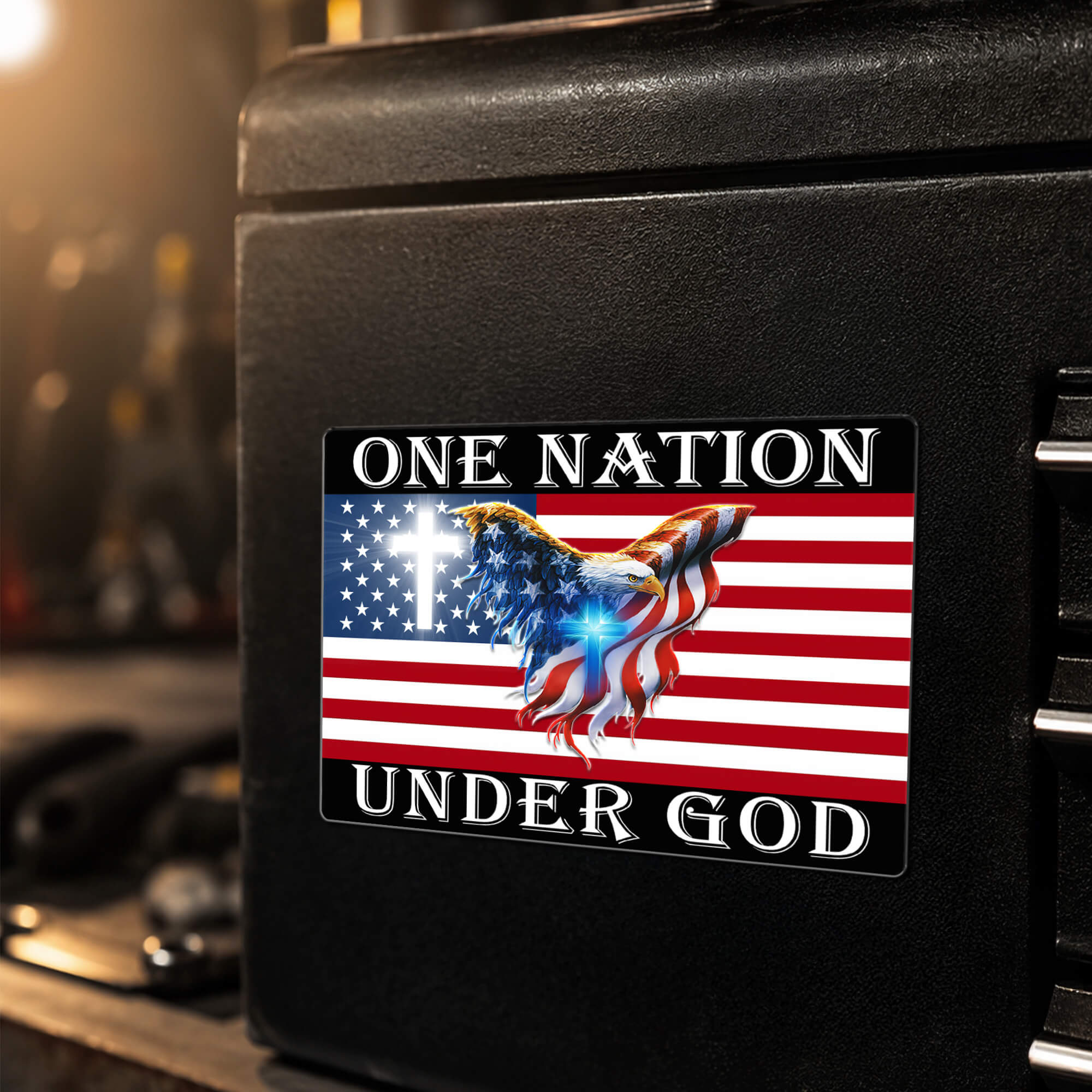 One Nation Under God American Flag Eagle Magnet, Cross Christian Patriotic Die Cut, USA Car Truck Vinyl Decal Gift