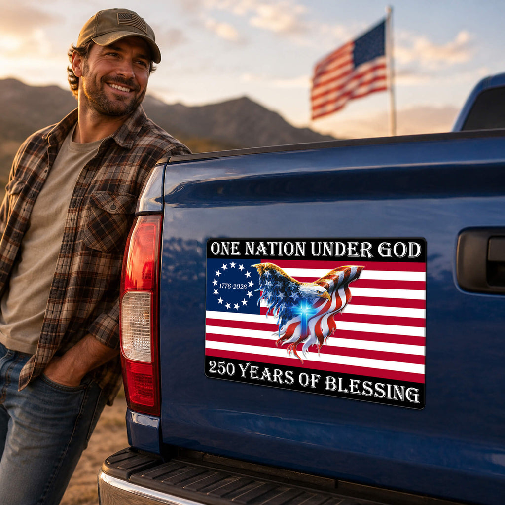 1776-2026 One Nation Under God Magnet, 250 Years Of Blessing American Flag Eagle Cross Die Cut, Christian Patriotic Truck Magnet
