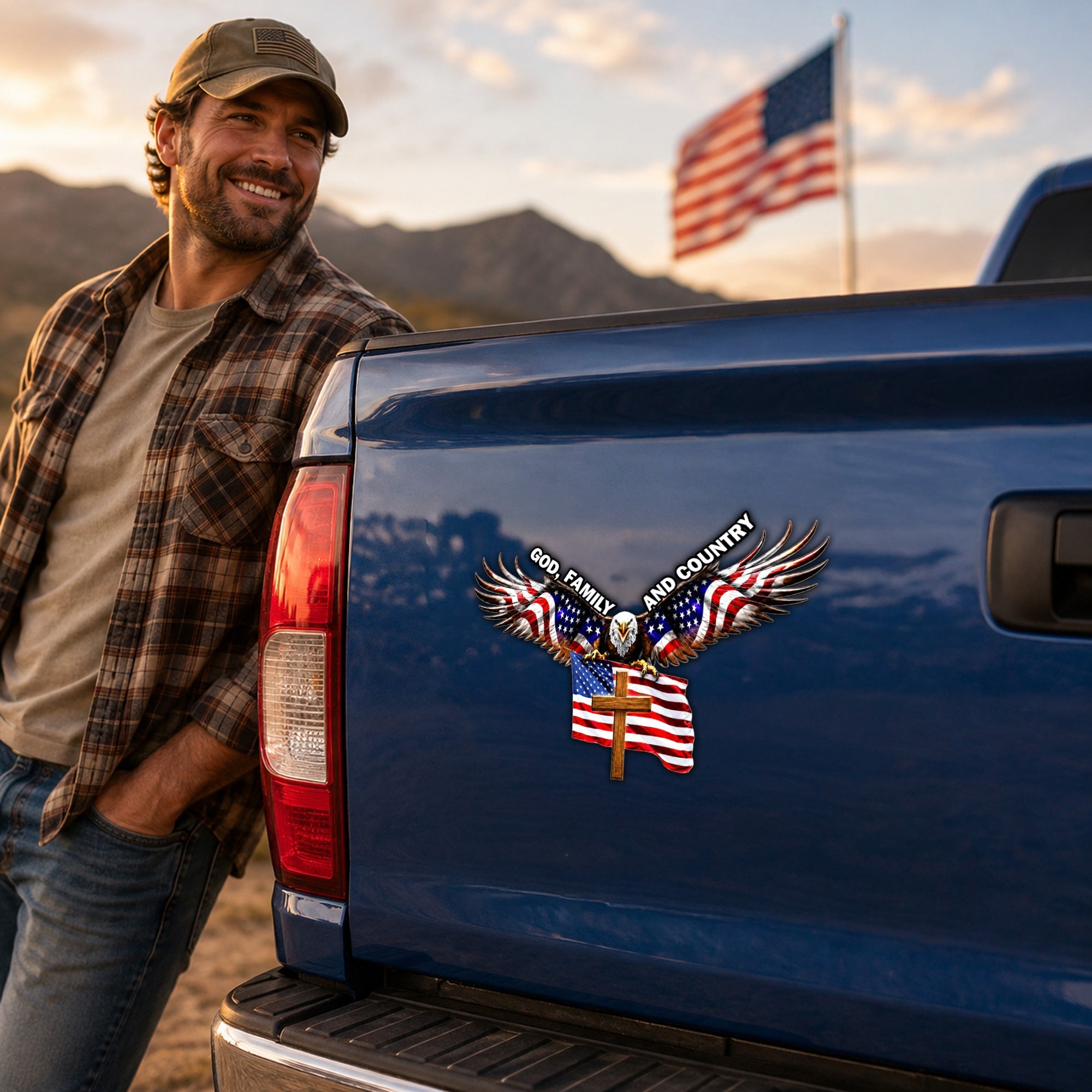 God Family And Country Eagle Cross Die Cut Magnet, Patriotic Gift for Veterans, Father's Day, 4th of July, Veterans Day Truck Magnet