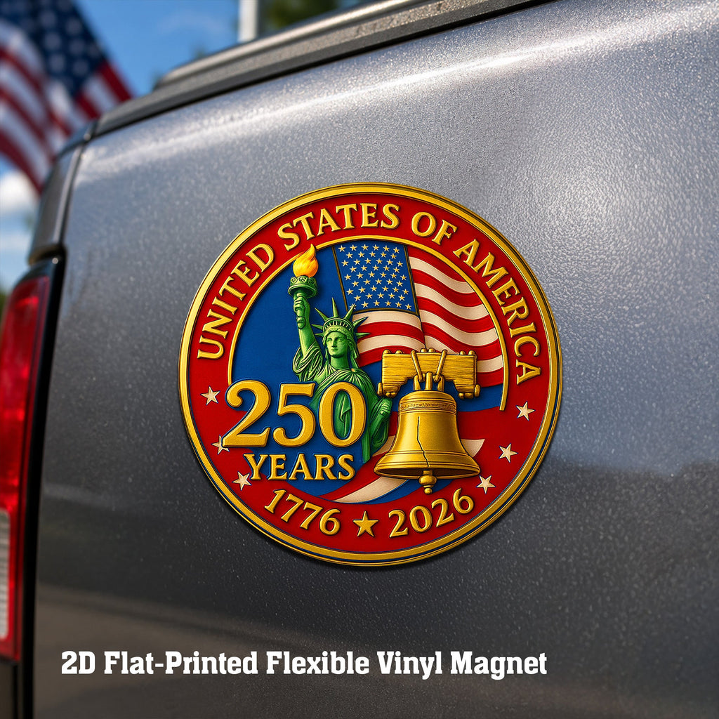 USA 250 Years Of Freedom Die Cut Magnet, 1776-2026 Semiquincentennial Liberty Bell Magnet, America 250th Birthday Truck Decal