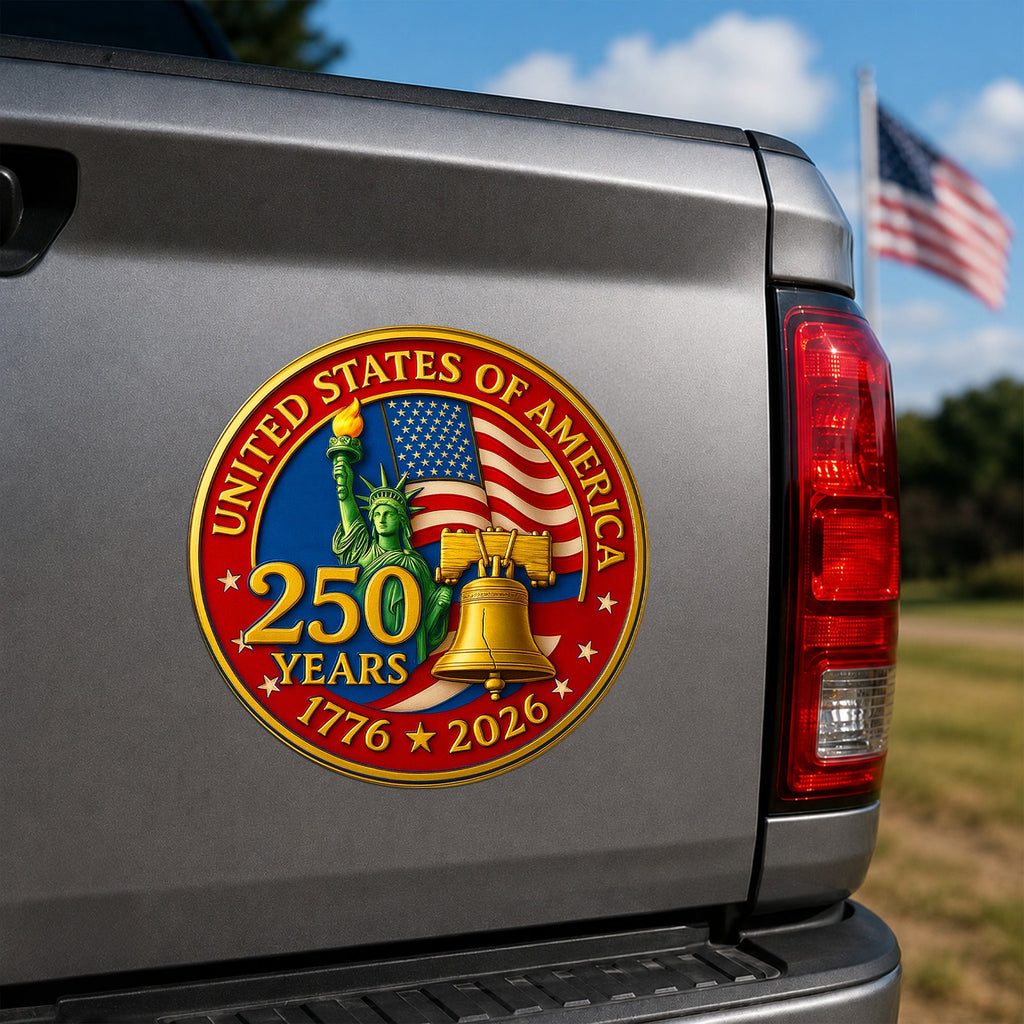 USA 250 Years Of Freedom Die Cut Magnet, 1776-2026 Semiquincentennial Liberty Bell Magnet, America 250th Birthday Truck Decal