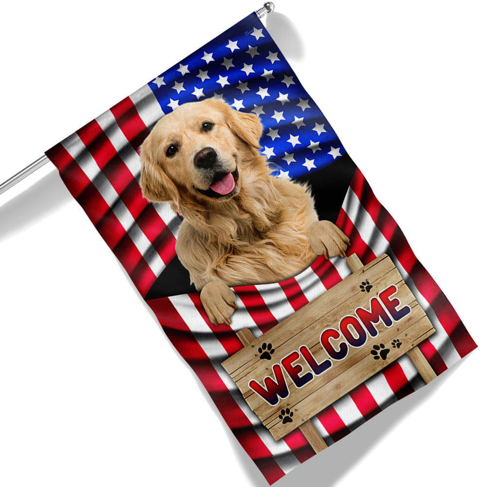 Golden Retriever Dog Welcome American Flag TQN1135Fv2 3-Day Shipping