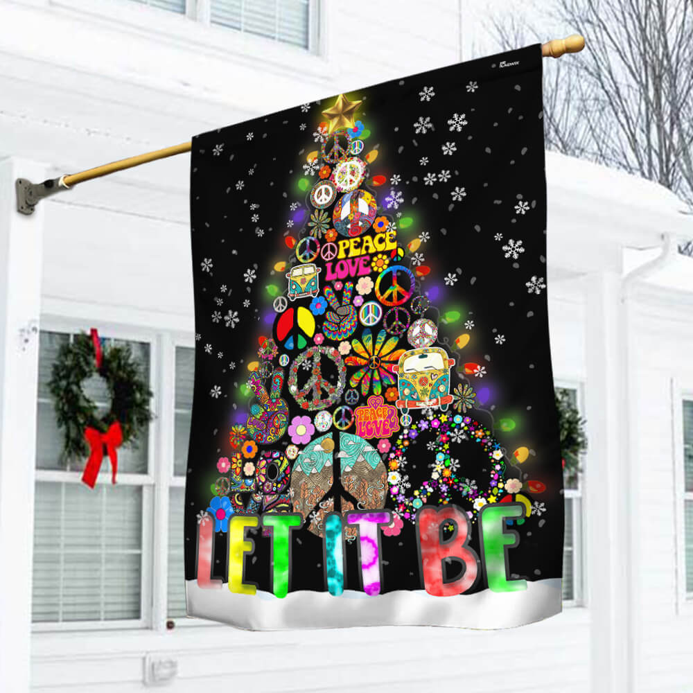 Hippie Christmas Tree Flag Let It Be