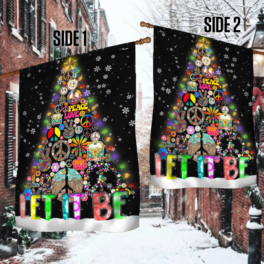 Hippie Christmas Tree Flag Let It Be