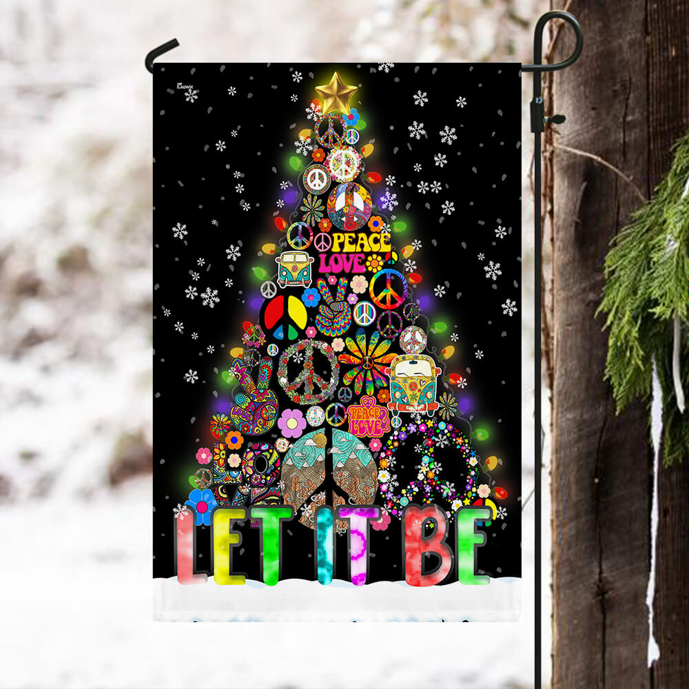Hippie Christmas Tree Flag Let It Be