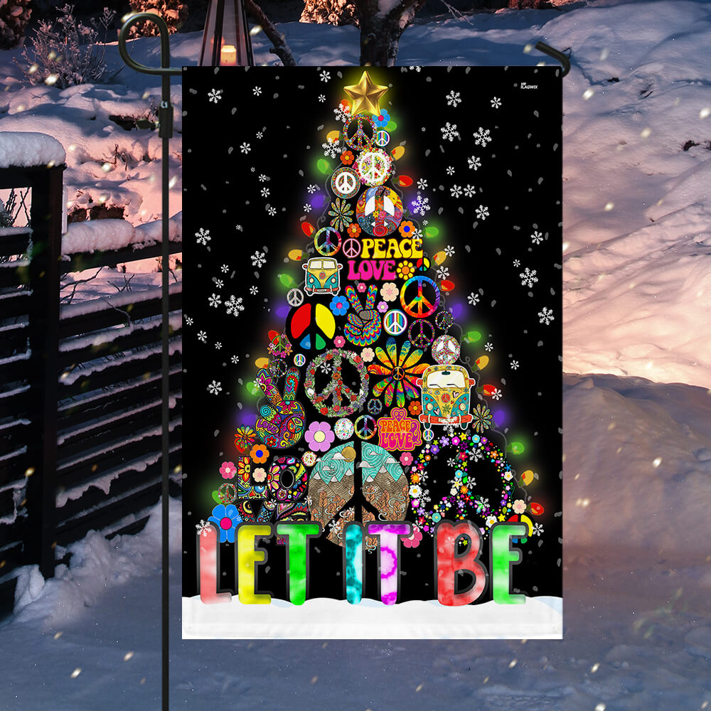 Hippie Christmas Tree Flag Let It Be