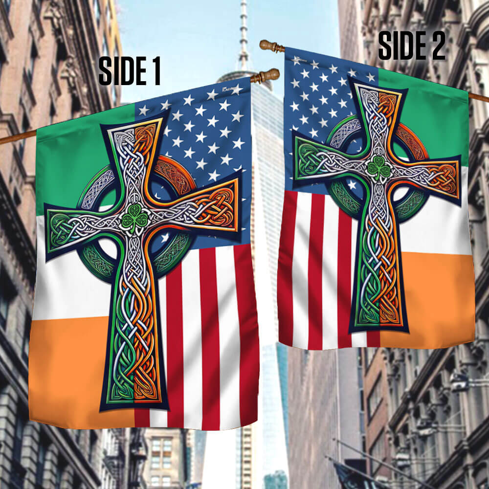 Irish Celtic Knot Cross St. Patrick’s Day Irish American Flag  3-Day Shipping
