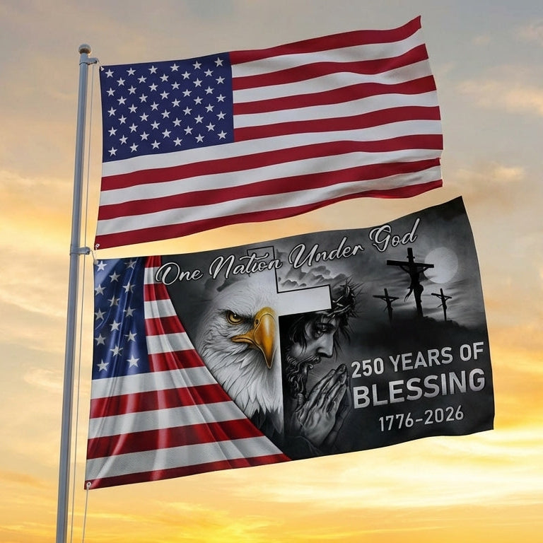 One Nation Under God Grommet Flag for 250 Years Of Blessing Decoration