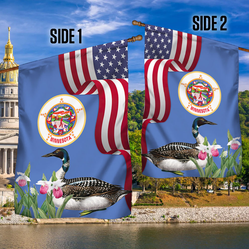Minnesota State Lady's Slipper Flower and Loon Flag MLN1141Fv42 3-Day Shipping