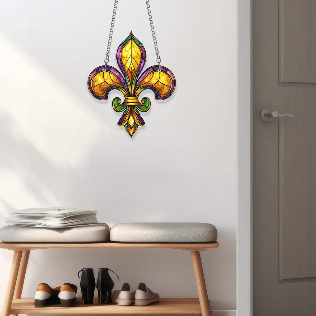 Louisiana Fleur De Lis Suncatcher, Mardi Gras Fleur de Lis Acrylic Hanging Sign