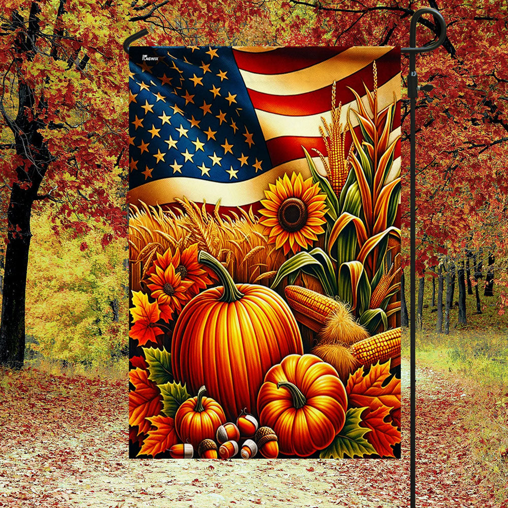 Fall Thanksgiving Pumpkins Harvest American Flag
