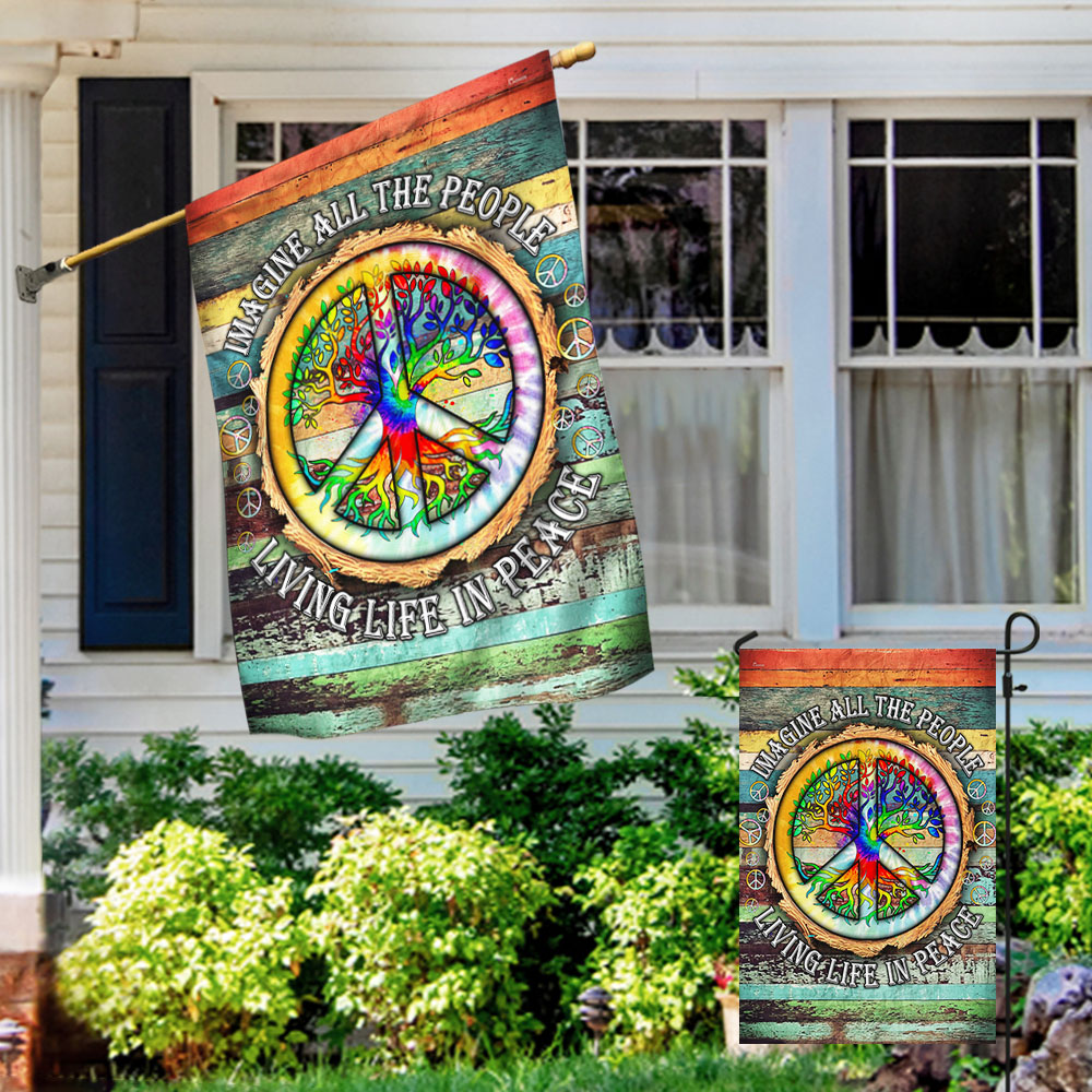 Woodstock Flag - Hippie Flag - Imagine All The People Living Life In Peace Flag