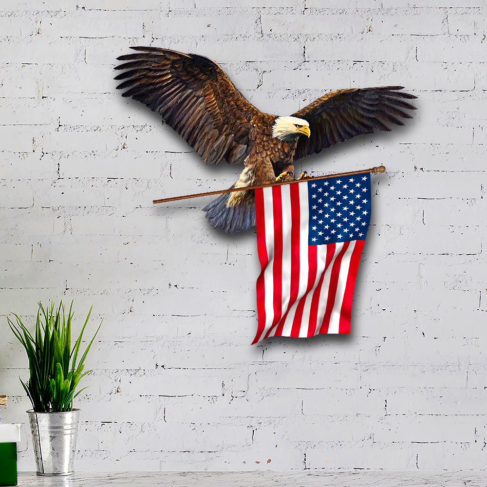 Eagle With American Flag Hanging Metal Sign, Patriotic home and garden decor