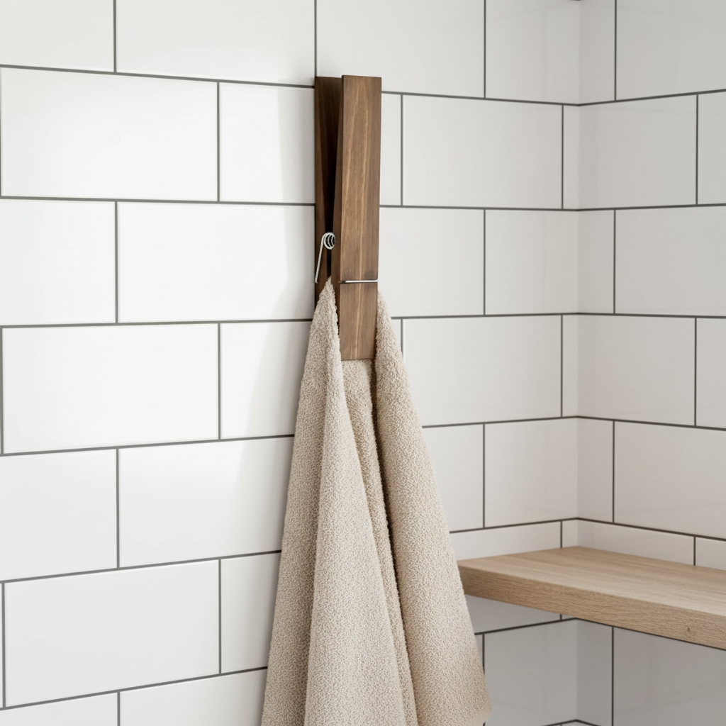 Wall-mounted Wooden Towel Clip - WallClampia