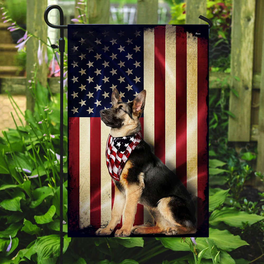 German Shepherd American Flag – Patriotic Double Side Dog Flags 3-Day Shipping