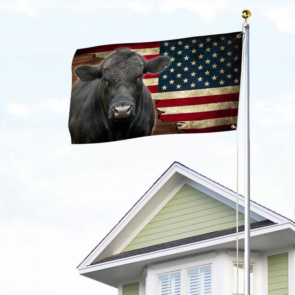 Black Angus Cattle American Grommet Flag, Cow Farm Flag