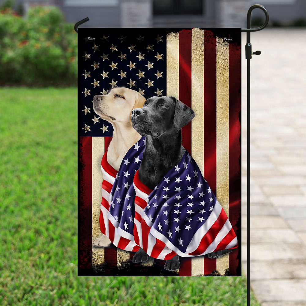 Black And Yellow Labrador Retriever American Patriot Wrapped in Glory Flag 3-Day Shipping
