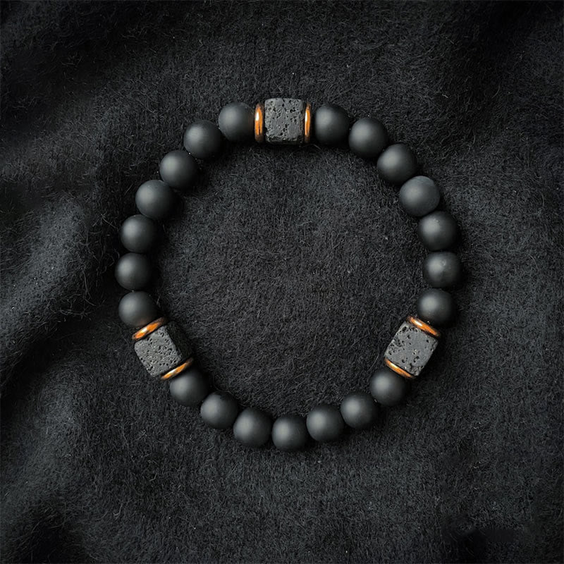 Black Onyx and Lava Stone Cube Balance Bracelet - Aurelia