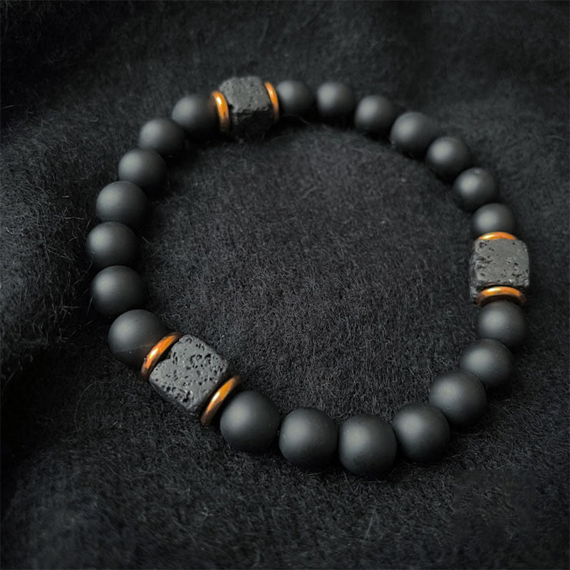 Black Onyx and Lava Stone Cube Balance Bracelet - Aurelia