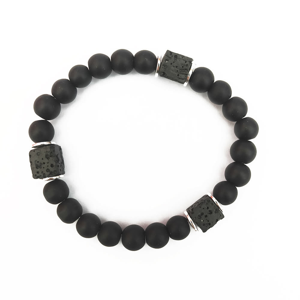 Black Onyx and Lava Stone Cube Balance Bracelet - Aurelia