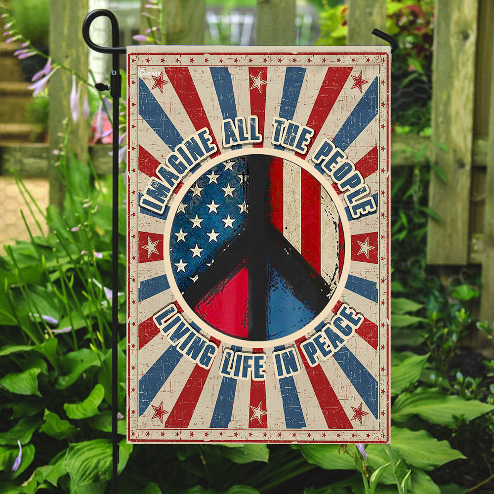 Woodstock Flag, Hippie Flag. Imagine All The People Living Life In Peace Flag 3-Day Shipping