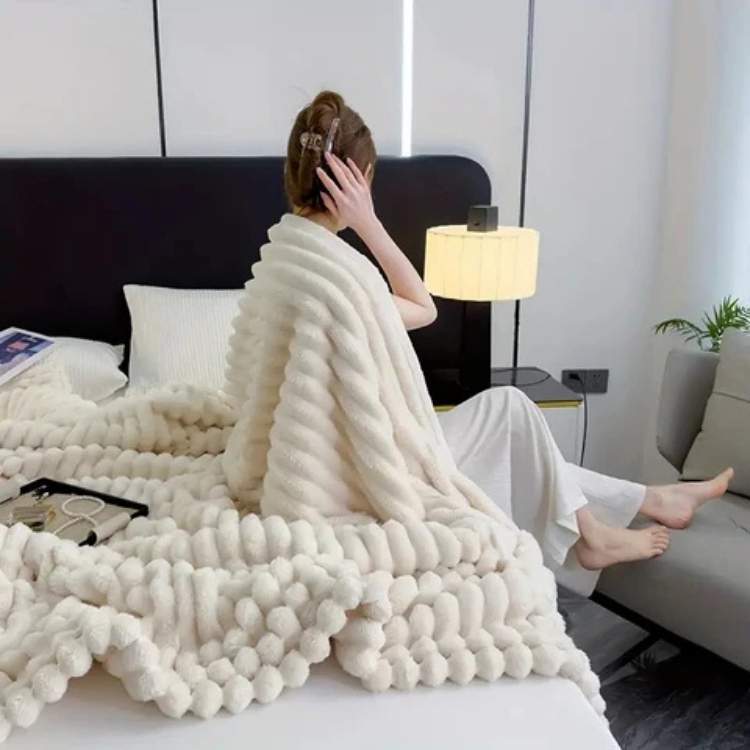 CloudStripe Faux Fur Weighted Blanket